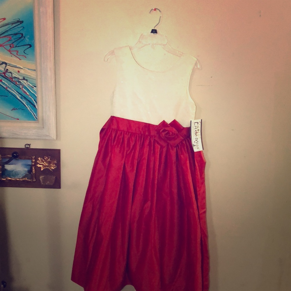 Little Miss Cream and red dress Size 14